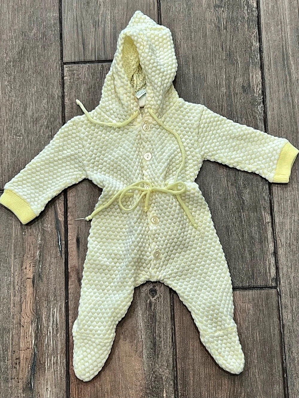 Vintage Arctic Hooded Footie Yellow Baby 3M